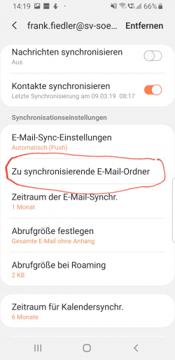 Zu synchronisierende E-Mail-Ordner